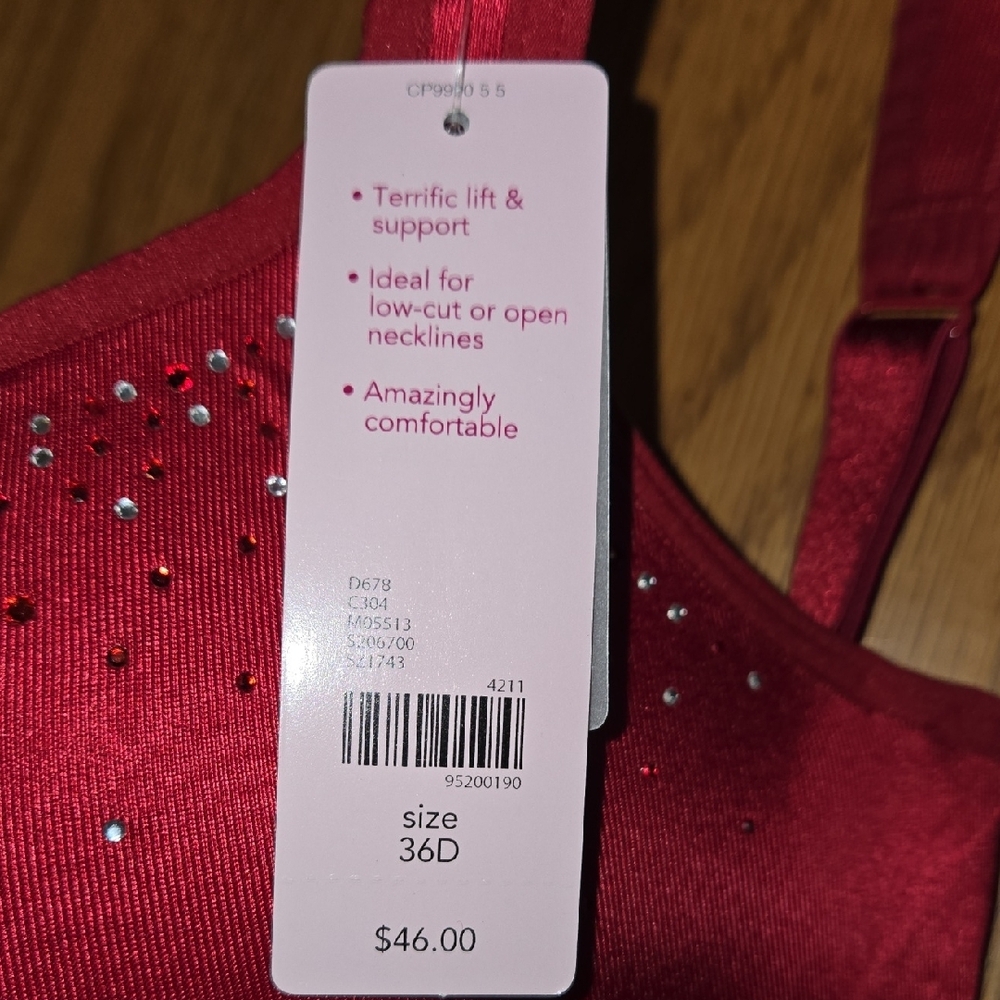 Cacique Deep Red Bra with Sparkling Accents - Picture 3 of 7
